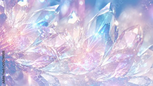 Iridescent Crystal Ice Background with Sparkling Pastel Blue and Pink Light for Luxury Beauty and Fantasy Design