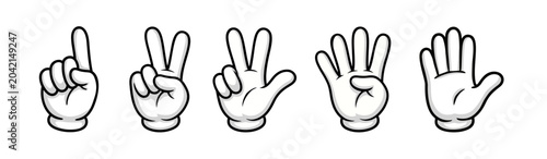 Cartoon Hand Counting Numbers One to Five Vector Illustration Set