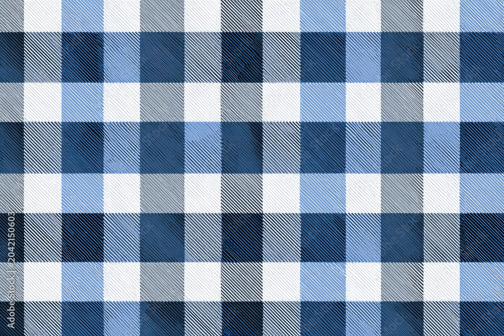 Gingham seamless pattern.Checkered tartan plaid repeat pattern in blue and white.Geometric vector illustration background wallpaper.
