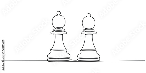 Obraz na płótnie Two chess bishop pieces drawn with a continuous single black line on a plain sur