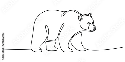 Fotografie Continuous single line drawing of a grizzly bear walking in a simple minimalist