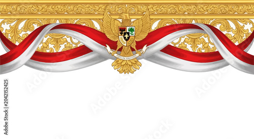 Indonesian Garuda Pancasila Emblem with Red and White Ribbon Decoration