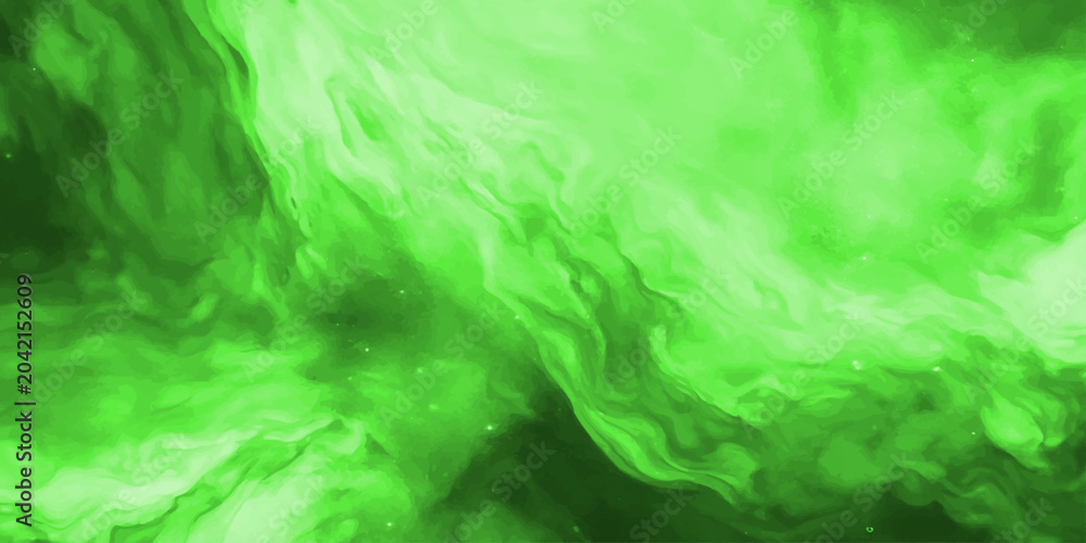 Fototapeta premium An abstract green background features a dynamic pattern of light and colorful paint texture blending like smoke and ink in a dark space
