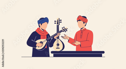 Fotografia Traditional Musicians Playing Instruments, Cultural Performance, Folk Music