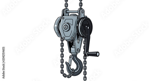 Photos Industrial metal chain hoist mechanism.