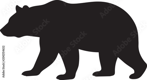 Fényképezés Walking bear silhouette vector graphic, black grizzly bear icon side view isolat