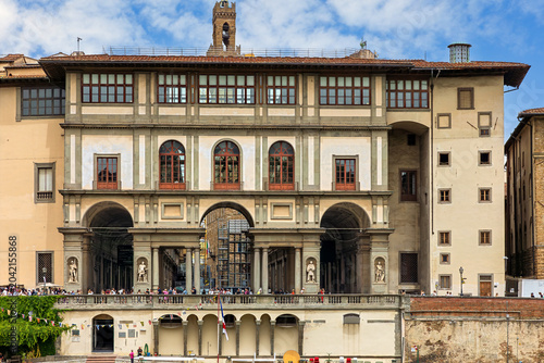 The Uffizi Gallery in medieval Florence showcasing Renaissance architecture and cultural heritage