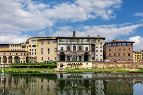 The Uffizi Gallery in medieval Florence showcasing Renaissance architecture and cultural heritage