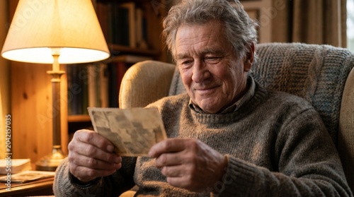 Senior man reading letter at home