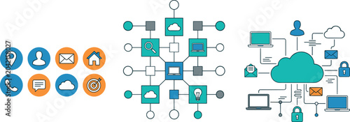 Photos Information technology infrastructure infographic elements with computer data se