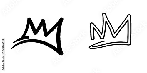 Fotografía Two stylized crown icons, one bold and brush-stroked, the other a clean outline, representing royalty and authority in a simple graphic design