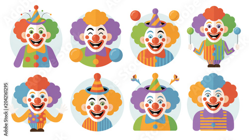 Fotografie Colorful cartoon clowns and circus characters celebrating with confetti and ball