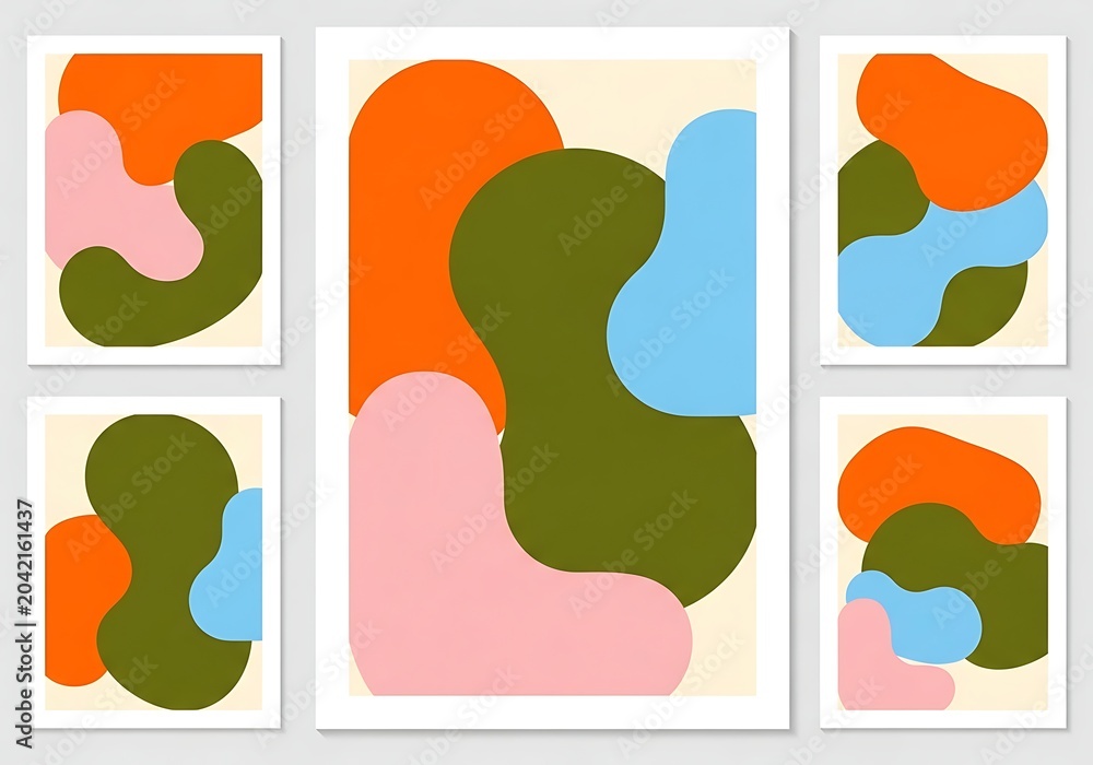 Fototapeta premium Abstract organic shapes wall art set