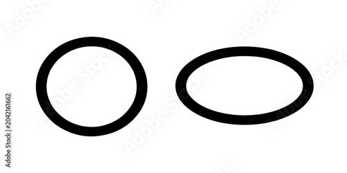 Tableau sur toile Two geometric shapes, a circle and an oval, are presented side by side, isolated on a white background
