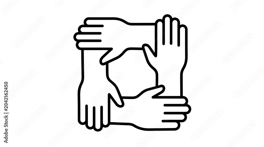 Obraz premium Interlocking hands symbolizing unity and teamwork in minimalist design