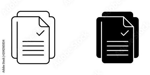 Document approval and verification icon set with document checkmark approval