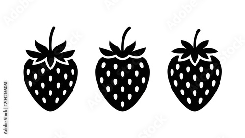 Foto Three stylized black strawberries aligned in a row Vector