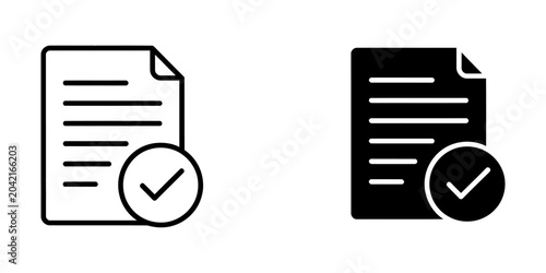 Document verification icon set in outline and solid styles with document