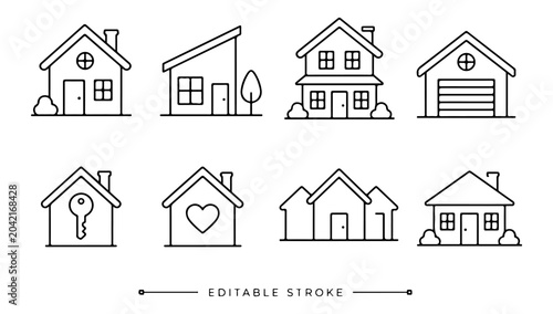 Photos Set of 8 house outline icons