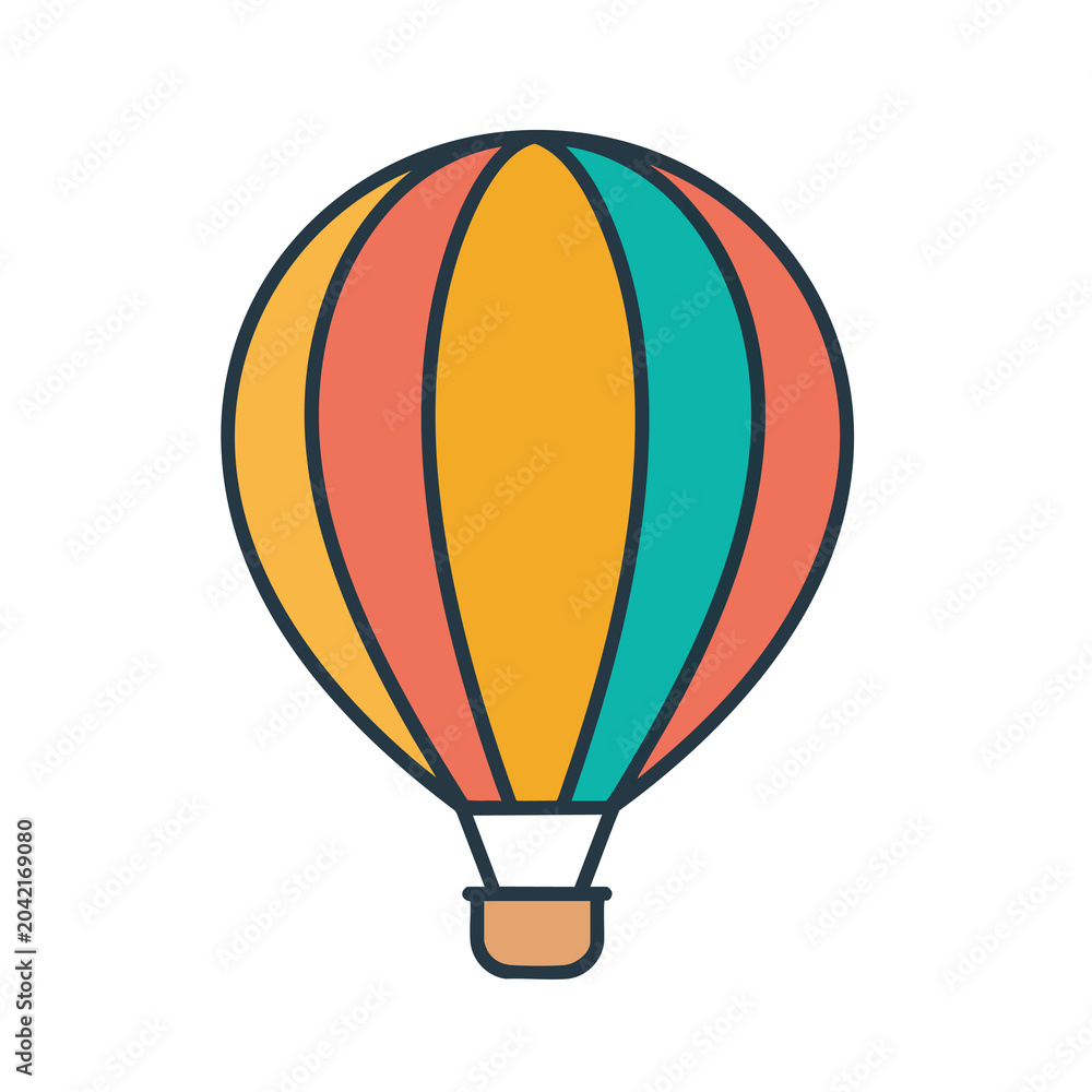 Fototapeta premium Colorful hot air balloon flat vector illustration icon.