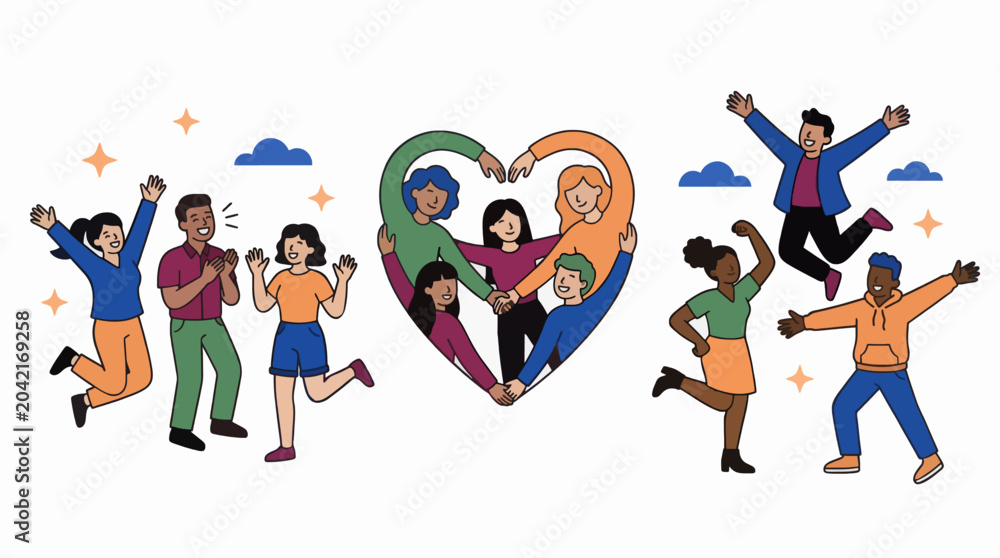 Fototapeta premium Flat Vector Illustration Diverse People Celebrating Unity and Teamwork For Commercial Use