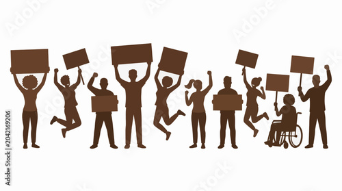 Tableau sur toile Protest Crowd Silhouettes Holding Signs Vector Illustration For Commercial Use