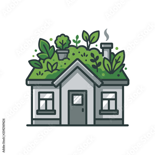 Tablou pe pânză Small house with green roof plants.