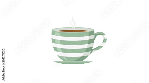 Green striped ceramic tea coffee cup.
