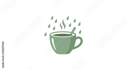 A steaming hot green coffee cup.