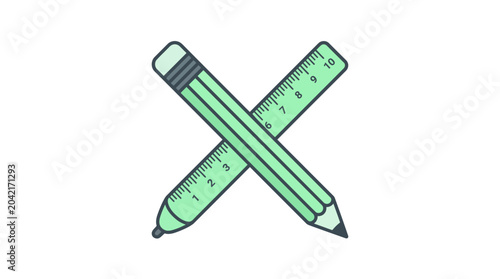 Crossed Pencil and Ruler Icon for Design and Learning