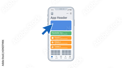 Mobile App Interface Design with User Pointer and Menu Options