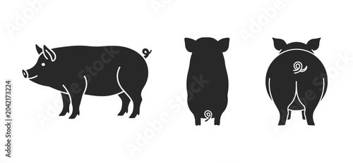 Konstfotografi Pig silhouette icon set with side front and rear view farm animal vector collect