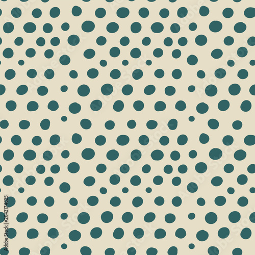 Hand Drawn Sage Green Polka Dot Seamless Vector Pattern on Ivory Background