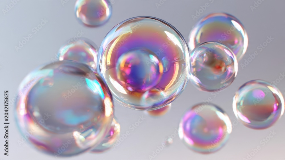 Fototapeta premium Iridescent Soap Bubbles Floating in Soft Light