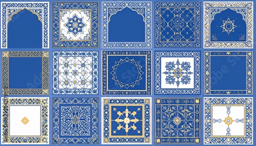 Elegant Blue Tile Collection - A Fusion of Islamic and Floral Designs.