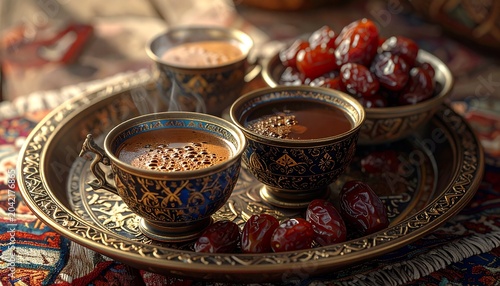 Elegant Tray with Dates and Coffee - A Taste of Tradition.