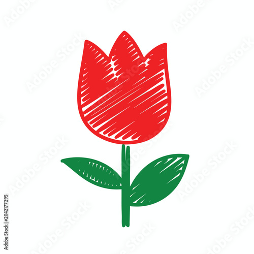 Simple hand drawn sketch of a red tulip flower.