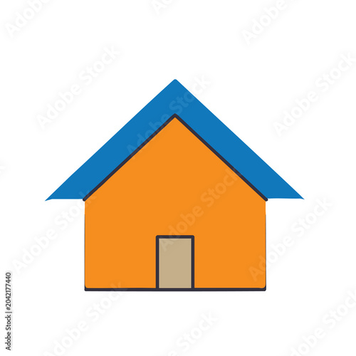 Simple vector illustration of a small orange house with a blue roof.
