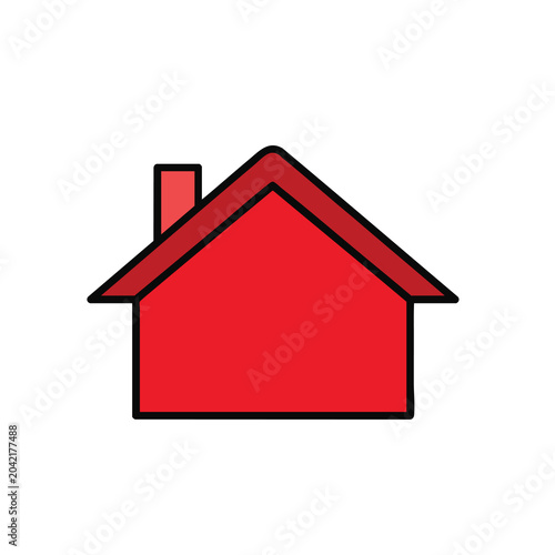 Minimalist Red House Icon with Simple Outline Design.