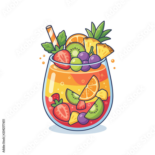 Mixed Fruit Juice Flat Vector Illustration