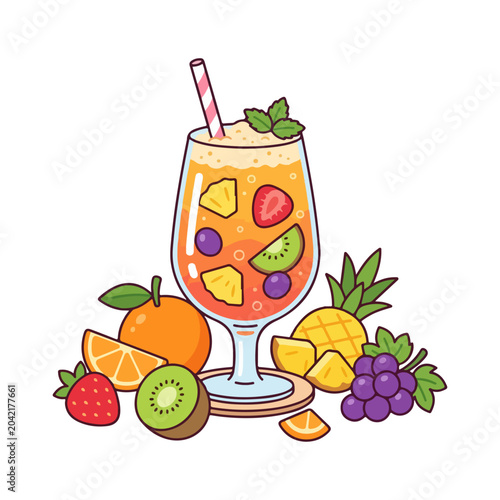 Mixed Fruit Juice Flat Vector Illustration