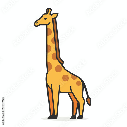 A cute cartoon illustration of a tall giraffe standing sideways.