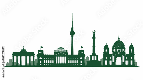 Berlin Skyline Vector Illustration Minimalist Green Silhouette for Commercial Use