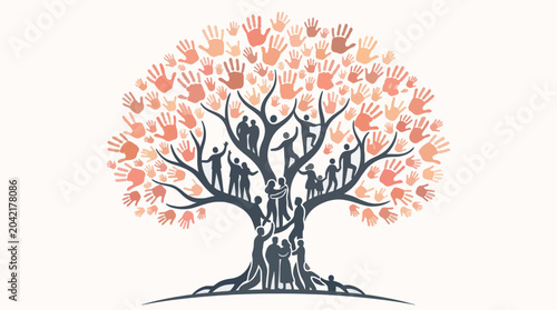 Conceptual Flat Vector Illustration Tree Of Life With Diverse People Hands For Commercial Use