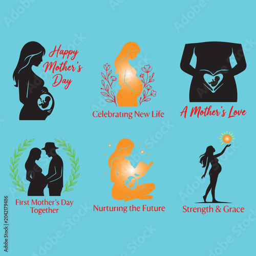 Motherhood Journey Milestones Illustration with Heartfelt Moments and Love Symbols