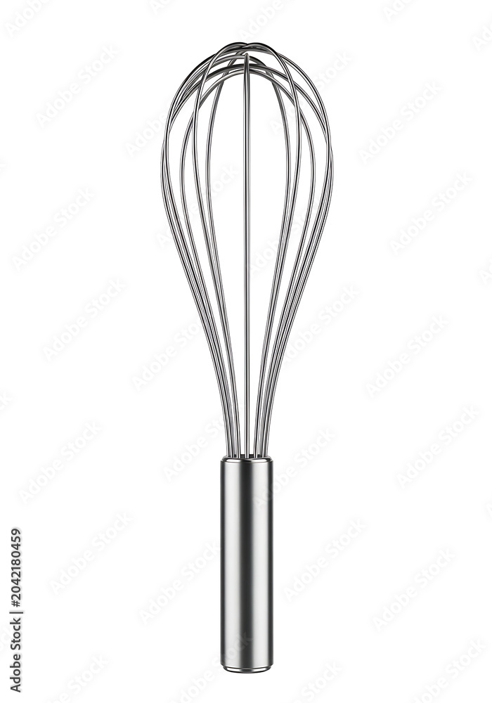 Fototapeta premium Metal whisk stands upright, sleek and polished
