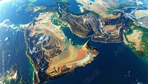 Detailed satellite view of the Middle East region from space.
