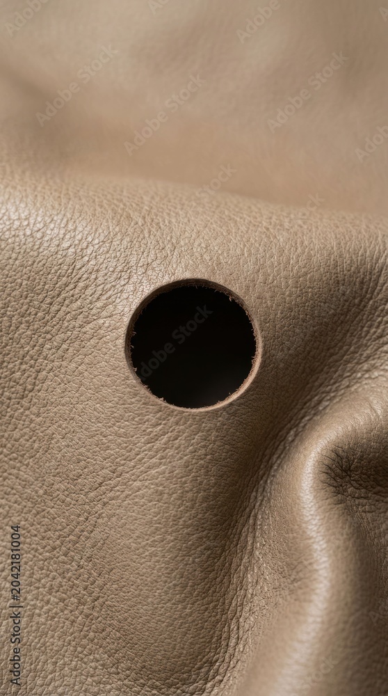Fototapeta premium Closeup of a hole in a textured beige surface.