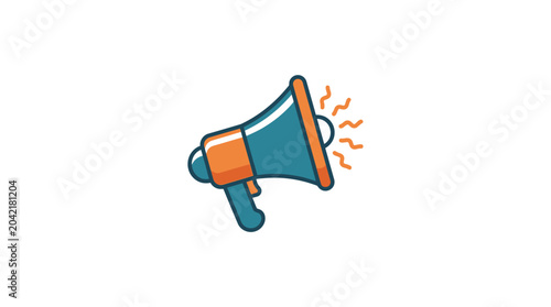 Schilderij op canvas Colorful cartoon megaphone with orange sound waves.