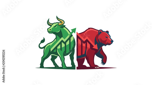 Obraz na płótnie Bull and bear market symbols combined.